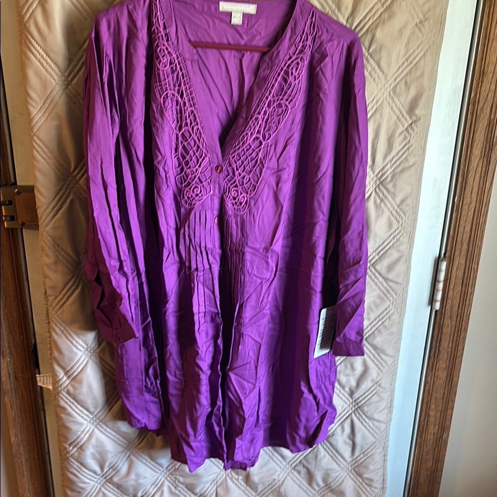 Woman Within Purple Pleated Tunic with Relaxed Fit